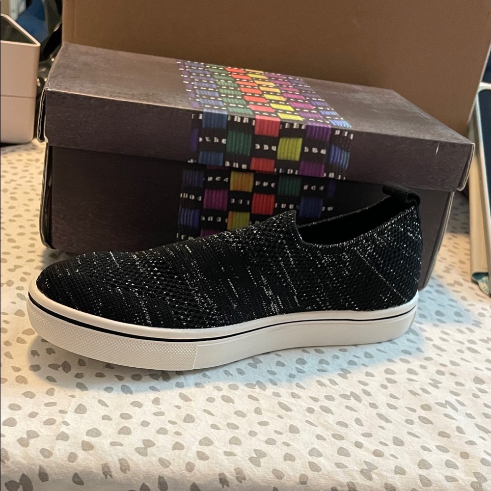 Bernie Mev Black and silver Leviah K Knit Slip-On Sneakers 34 NIB